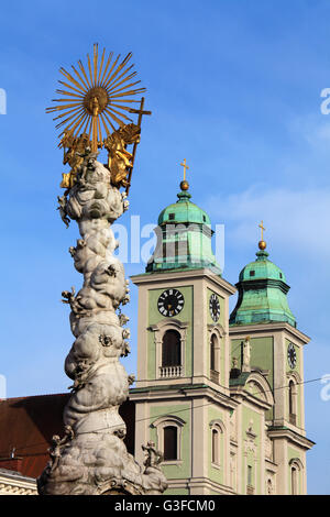 Österreich, Oberösterreich, Linz, Dreifaltigkeitssäule, Alter Dom, alte Kathedrale, Stockfoto