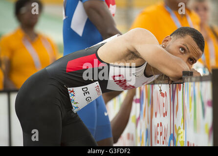 Toronto, Ontario, Kanada. 24. Juli 2015. Men es 200 Meter Strich-Finale-Andre Degrasse-Kanada-Goldmedaille feiert während der Leichtathletik-Wettbewerb bei den 2015 PanAm Games in Toronto. © Christopher Morris/ZUMA Draht/Alamy Live-Nachrichten Stockfoto