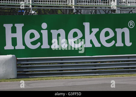 Montreal, Kanada. 10. Juni 2016. F1 Grand Prix von Kanada, freie Praxis. Neue Heineken streckenseitigen Sponsoring © Action Plus Sport/Alamy Live News Stockfoto