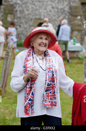 Ditchling, Sussex, UK. 11. Juni 2016. Bewohner von Ditchling in Sussex genießen eine Straßenfest organisiert von der Dorfkirche um die Königinnen zu 90. Geburtstag feiern. Straßenfeste und Feiern finden statt in ganz Großbritannien an diesem Wochenende Credit: Simon Dack/Alamy Live News Stockfoto