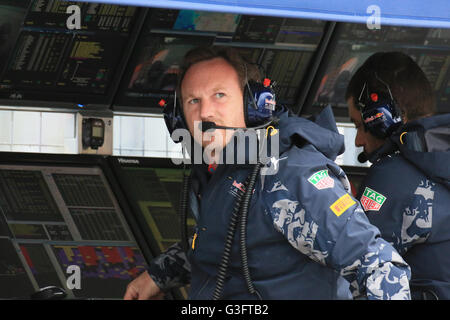 Montreal, Kanada. 11. Juni 2016. Formel 1 Grand Prix von Kanada. Qualifyings. Christian Horner Red Bull Racing Credit: Action Plus Sport/Alamy Live News Stockfoto