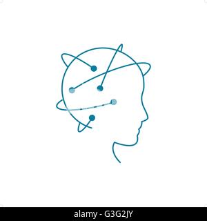 Wissenschaft und Kommunikation Datenkonzept mit Wissenschaftler Kopf gegen Fluss von Informationen-Vektor-Illustration isoliert auf weißem bac Stock Vektor