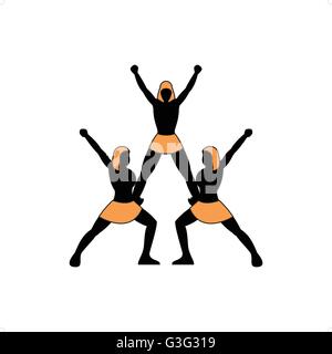 Menschliche Figuren Pyramide Cheerleader Team-Vektor-Illustration isoliert auf weißem Hintergrund. Stock Vektor