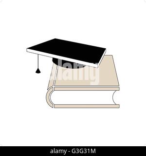 3D Buch mit schwarzen Lehrer Student Hut Vektor-Illustration isoliert auf weißem Hintergrund. Stock Vektor