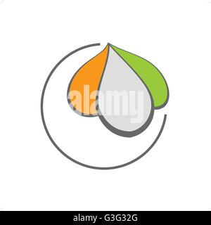 Abstrakte orange Rey und grüne Flüssigkeit im inneren Kreis Logo Vektor-Illustration isoliert auf weißem Hintergrund. Stock Vektor
