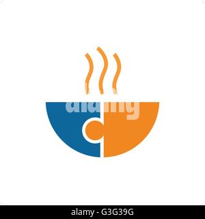 Heiße Suppe Puzzle wie Tasse mit blau und orange Farbe-Vektor-Illustration isoliert auf weißem Hintergrund. Stock Vektor