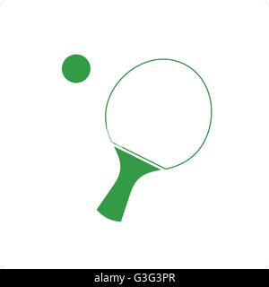Grüne Linie Zeichnung Ping Pong Schläger oder Tischtennis Schläger mit Ball-Vektor-Illustration isoliert auf weißem Hintergrund. Stock Vektor