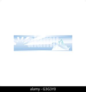 Winter Hintergrund mit Bergen mit Linie und Sonne über Horizont-Vektor-Illustration isoliert auf weißem Backgorund stilisiert. Stock Vektor