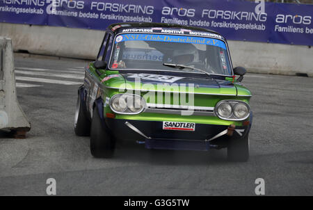 Ein 1968 NSU TT Rennen bei Aarhus Classic Rennen 2016 in Aarhus (Dänemark) Stockfoto