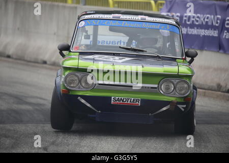 Ein 1968 NSU TT Rennen bei Aarhus Classic Rennen 2016 in Aarhus (Dänemark) Stockfoto