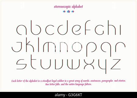 dünne Linie, 3d Effekt Alphabet Buchstaben isoliert auf weißem Hintergrund. Vektor-stereoskopische Font Schriftgestaltung. Verzerrung-Schriftzug. Stock Vektor