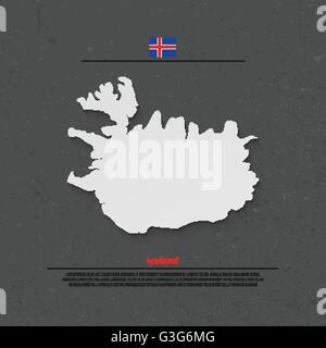 Republik Island isoliert Karte und offizielle Flaggen-Icons. Vektor-Island 3d Abbildung Abzeichen. Nordischen Insel-Staat, die geographische Stock Vektor