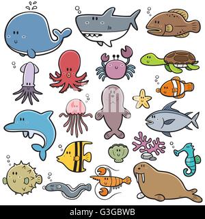 Vektor-Illustration von Meerestieren Cartoon Stock Vektor