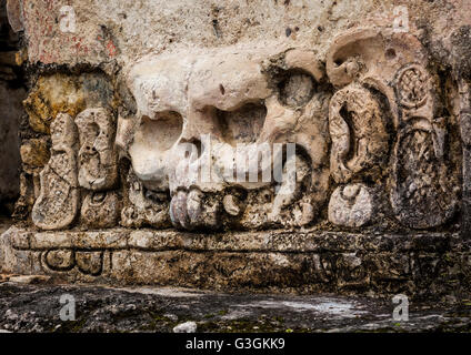 Maya-Schnitzereien Schädel Stockfoto