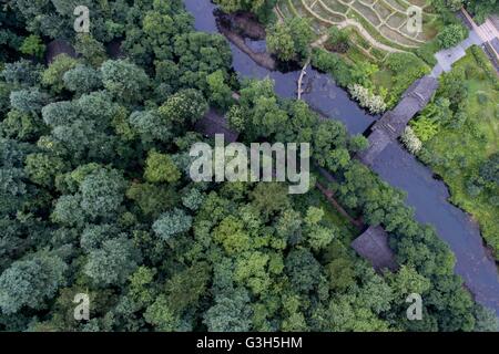 Guiyang. 25. Juni 2016. Eine Luftaufnahme, aufgenommen am 25. Juni 2016 zeigt Ahahu national Wetland Park in Guiyang, Hauptstadt der Südwesten Chinas Provinz Guizhou. Der Wald Abdeckungsgrad von Guiyang hatte fünfundvierzig Prozent im Jahr 2015 erreicht. Die 2016 Eco Forum Global in Guiyang am 8. Juli dieses Jahres startet. © Ou Dongqu/Xinhua/Alamy Live-Nachrichten Stockfoto