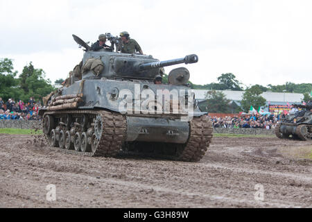 Bovington, Dorset, UK. 25. Juni 2016. Tankfest militärische zeigen. Amerikanischen Sherman M4A2E8 (Furor) Tank in den Film FURY, mit Masse auf Tankfest Messe vorgestellt. Bildnachweis: Colin C. Hill/Alamy Live-Nachrichten Stockfoto