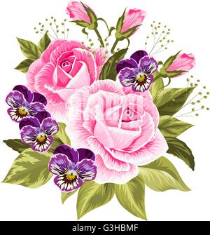 Schöner Blumenstrauß isoliert auf weiss. Stock Vektor