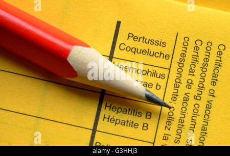 Impfbuch, Pertussis, Haemophilus Influenzae b, Hepatitis B Stockfoto