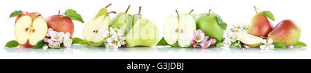 Apfel und Birne Sammlung Äpfel Birnen Frucht Früchte auf einem weißen Hintergrund isoliert Stockfoto