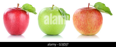 Apple Obst Äpfel Früchte in einer Zeile rot-grünen isoliert auf weißem Hintergrund Stockfoto