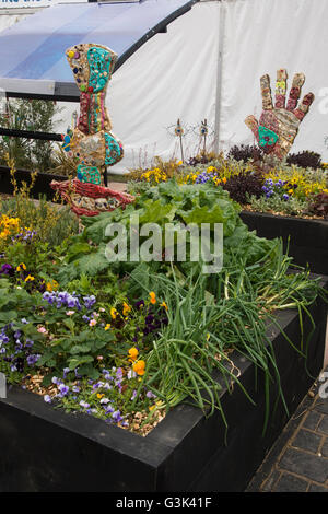 Georges Garden, Harrogate Spring Flower Show 2016 (North Yorkshire, GB) - hell, sensorische Garten mit Hochbeeten für Kinder. Stockfoto