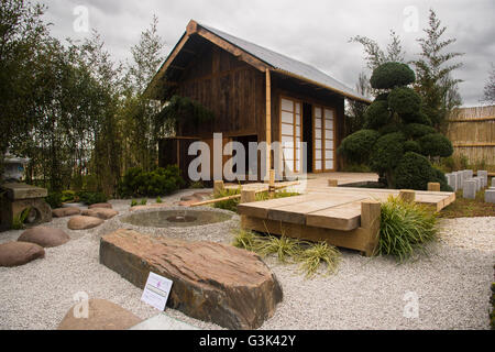 Harrogate Spring Flower Show 2016 North Yorkshire, England) - traditionelle japanische Teehaus im Garten "Tea For Two". Stockfoto