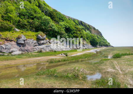 Humphrey Kopf ein Kalkstein Felsvorsprung in der Nähe von Flookburgh im Norden der Grafschaft Cumbria Morecambe bay Stockfoto