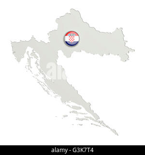 3D Rendering von Kroatien Grenzen und Taste mit Kroatien Flagge auf weißem Hintergrund. Stockfoto