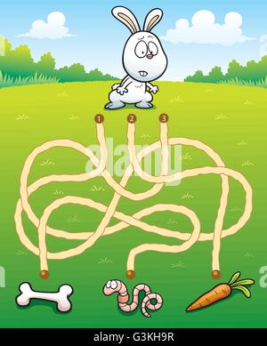 Vector Illustration von Bildung Labyrinth Spiel Hase mit Essen Stock Vektor