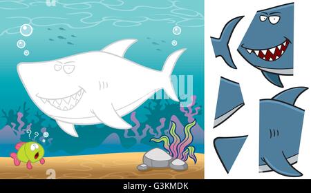 Vektor-Illustration von Bildung Puzzle-Spiel für Kinder mit Hai Stock Vektor