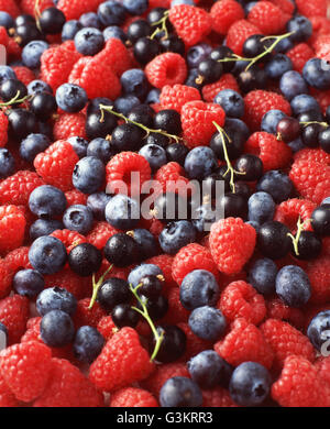 Heidelbeeren, Himbeeren und Johannisbeeren, full-Frame, Nahaufnahme Stockfoto