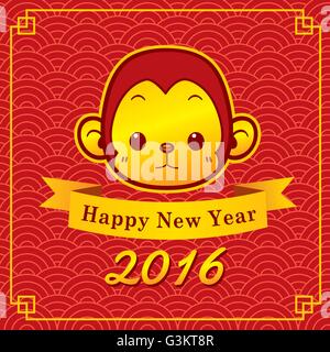 Vector Illustration von Monkey Frohes Neues Jahr anmelden Stock Vektor