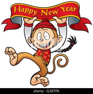 Vector Illustration von Cartoon monkey Holding Frohes neues Jahr anmelden Stock Vektor
