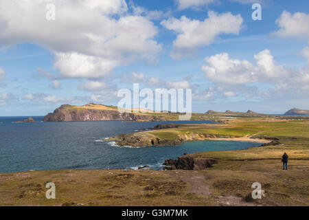 Panoramablick vom Slea Head Drive, Halbinsel Dingle, County Kerry, Munster Provinz, Republik von Irland. Stockfoto