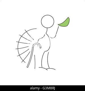 Cartoon-Stil Strichzeichnung von alten Mann mit einem Gehstock-Vektor-Illustration auf weißem Hintergrund isoliert. Stock Vektor