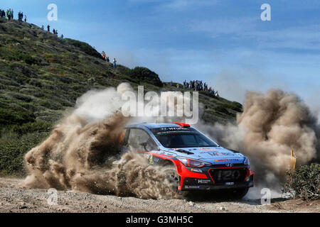 12.06.2016. Sardinien, Italien, Finaltag der WRC-Rallye Italien Sardinien.  Dani Sordo (ESP) und Marc Marti (ESP)-Hyundai I20 WRC Stockfoto