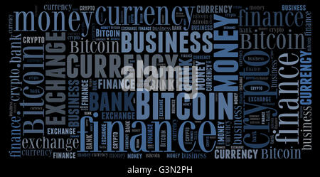 Bitcoin im Zusammenhang mit Wordart konzeptionelle Darstellung Stockfoto