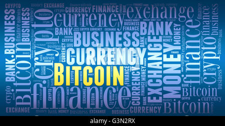 Bitcoin im Zusammenhang mit Wordart konzeptionelle Darstellung Stockfoto