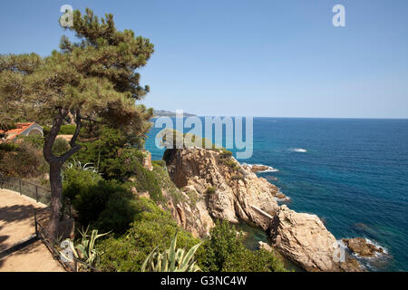 Jardí Botànic Ortschaften, botanische Gärten, mit Blick auf das Mittelmeer, Blanes, La Selva, Costa Brava, Katalonien, Spanien Stockfoto