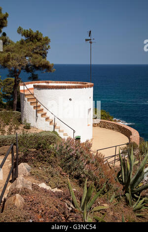 Aussichtspunkt mit Blick auf das Mittelmeer, Jardí Botànic Ortschaften, botanische Gärten, La Selva und Blanes, Costa Brava Stockfoto