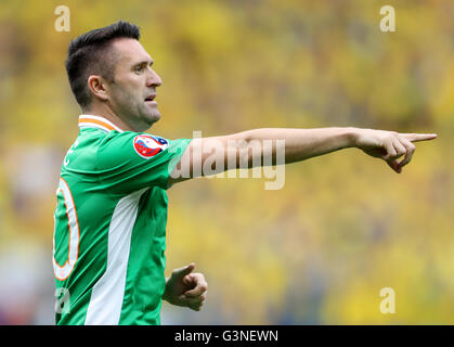 Republik Irland Robbie Keane Gesten während der UEFA Euro 2016, Gruppe E Spiel im Stade de France, Paris. Stockfoto