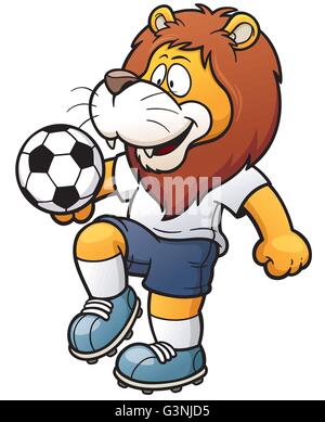 Vector Illustration von Cartoon Fußballspieler - Löwe Stock Vektor