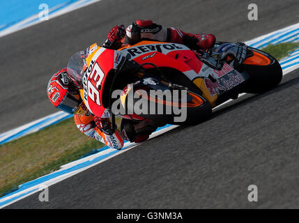 Jerez, Spanien. 23. April 2016. #93 Marc MARQUEZ (SPA) Repsol Honda Team während des Trainings in der MotoGp Grand Prix Red Bull von Spanien. © Pablo Morano/Pacific Press/Alamy Live-Nachrichten Stockfoto