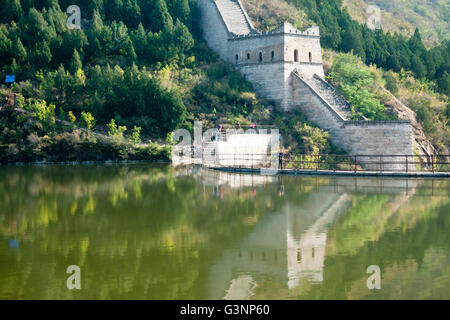 Jintang See und der chinesischen Mauer bei Huanghua Cheng(Yellow Flower), Xishulyu, Jiuduhe Zhen, Huairou, China Stockfoto