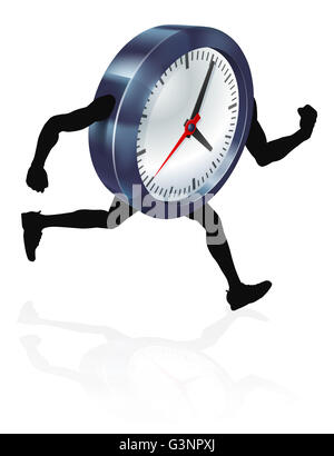 Eine Uhr Charakter läuft, Konzept für Zeitdruck oder Running out of Time, oder läuft gegen die Uhr Stockfoto