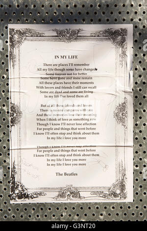 Liverpool, Merseyside, Beatles, Beatles Geschichte "In meinem Leben" Songtexte auf 9 Madryn Street, Kindheit Zuhause von Ringo Starr Stockfoto