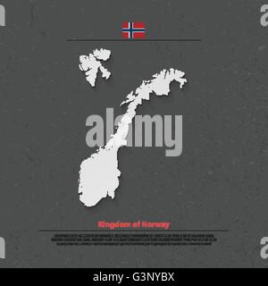 Königreich Norwegen isoliert Karte und offizielle Flaggen-Icons. Vektor-norwegische politische Karte 3d Illustration. Skandinavische Land geo Stock Vektor