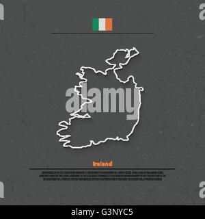 Republik Irland isoliert Karte und offizielle Flaggen-Icons. Vektor-irische politische Kartensymbol dünne Linie über Grunge Hintergrund. EU-g Stock Vektor