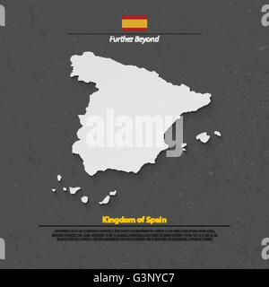 Königreich Spanien isoliert Karte und offizielle Flaggen-Icons. Vektor-spanische politische Karte 3d Illustration über Papierstruktur. EU-geogr Stock Vektor