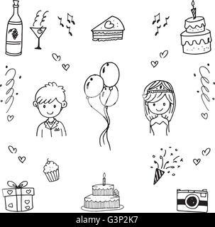 Doodle Hand Unentschieden Hochzeitsparty Stock Vektor